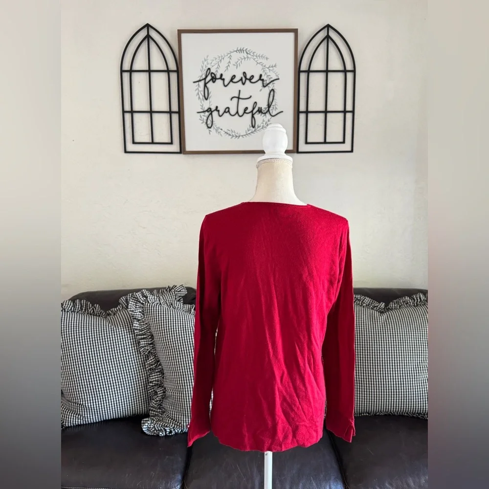 J Jill Bright Red Long Sleeve Crew Neck Sweater Size M Washable 100% Merino Wool